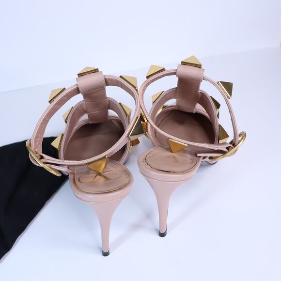 VALENTINO Roman Stud Leather Heeled Sandal Blush Pink Pointed Toe Women's 36 - Picture 5 of 10